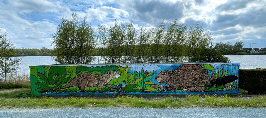 fresque animalière par Dzia dans le Natuurpark Rivierenland